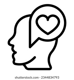 Man half face, head and heart in dialogue box line icon, dating concept, love messege vector sign on white background, outline style icon mobile concept web design. Vector graphics.