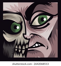 man with half of the face as a skeleton