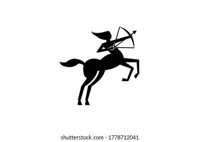 Man half horse silhouette centaur knight myth sagittarius zodiac horoscope in vintage retro classic archery club logo design vector