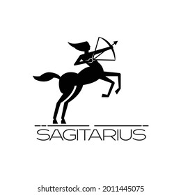 Man half horse silhouette centaur knight myth sagittarius zodiac horoscope in vintage retro classic archery club logo design vector