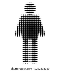 Man halftone dotted icon. Halftone array contains round points. Vector illustration of man icon on a white background.