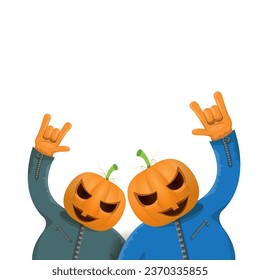 Man in halloween costume with pumpkin mask isolated on white background. Happy Halloween rock n roll party background and poster design template with funny Halloween cartoon character.