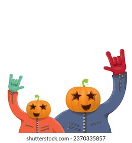 Man in halloween costume with pumpkin mask isolated on white background. Happy Halloween rock n roll party background and poster design template with funny Halloween cartoon character.