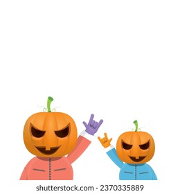 Man in halloween costume with pumpkin mask isolated on white background. Happy Halloween rock n roll party background and poster design template with funny Halloween cartoon character.