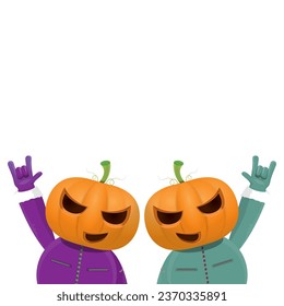 Man in halloween costume with pumpkin mask isolated on white background. Happy Halloween rock n roll party background and poster design template with funny Halloween cartoon character.