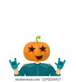 Man in halloween costume with pumpkin mask isolated on white background. Happy Halloween rock n roll party background and poster design template with funny Halloween cartoon character.