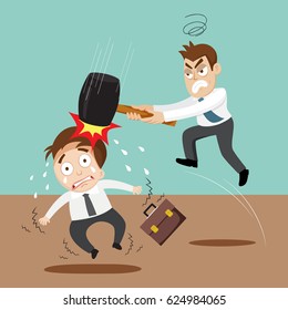 Man with hammer being hit his opponent, business revenge concept