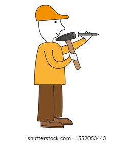 A man with a hammer and a nail in his hands