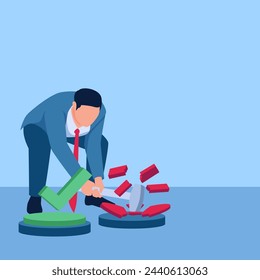 Man hammering the red button which means refuse, illustration for making a decision.