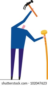 Man hammers a large nail into the ground