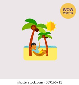 Man in Hammock as Beach Concept Icon