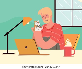 man with hamster his pet