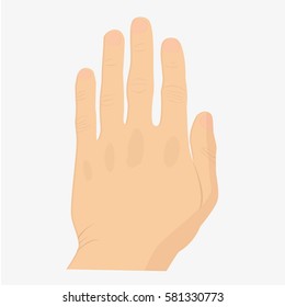 Man hand back side. Isolated on white background. Stop concept. Flat vector stock illustration