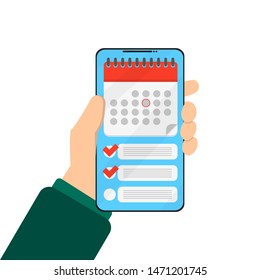 man hand calendar and check sheet on phone