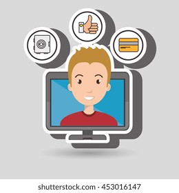 man with hand card and screen isolated icon design, vector illustration  graphic 