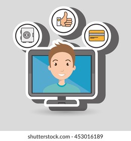 man with hand card and screen isolated icon design, vector illustration  graphic 