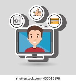 man with hand card and screen isolated icon design, vector illustration  graphic 
