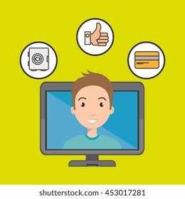 man with hand card and screen isolated icon design, vector illustration  graphic 