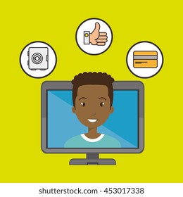 man with hand card and screen isolated icon design, vector illustration  graphic 