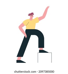 man with hand up character