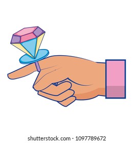 man hand with diamond engagement ring