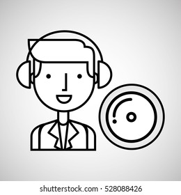 man hand drawing listening music cd vector illustration eps 10