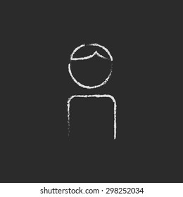 Man hand drawn in chalk on a blackboard vector white icon on a black background