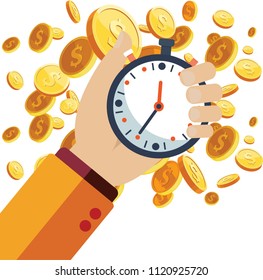   man hand exchanging time and money, cion to each other. planing for succcess in finance way Vector illustration graphic