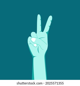 Man hand gesturing peace sign V isolated vector illustration. International peace day concept. Annual holiday celebration. Nonviolence symbol