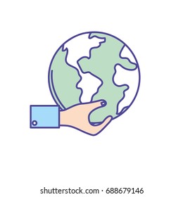 man hand with global earth planet