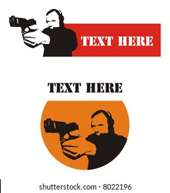 Man with hand gun. Two variants for creating logo