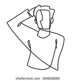 hombre con retrato de mano en la cabeza línea continua, diseño aislado ilustración vectorial