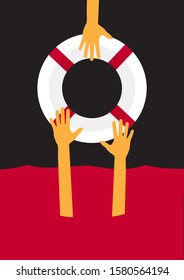 Man hand helping concept with the sea