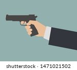 Man hand hold a gun. Terror issue illustration