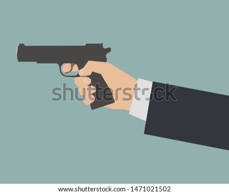 Man hand hold a gun. Terror issue illustration