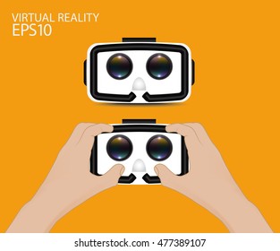 man hand hold Virtual reality glasses. VR technology. Vector illustration.