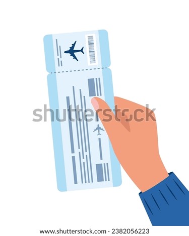 Man hand holding air ticket. Air travel concept. Tourism. Vector illustration