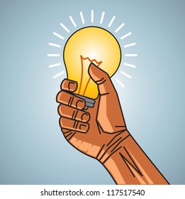 man hand holding bulb