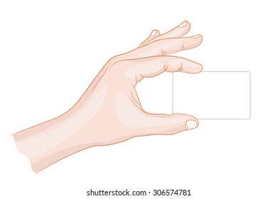 Man hand holding a card blank vector illustration