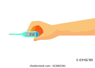 Man Hand Holding Digital Thermometer 
