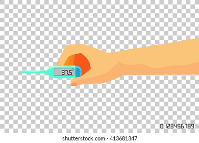 Man Hand Holding Digital Thermometer 
