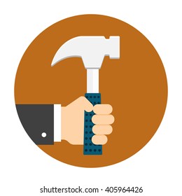 Man hand holding hammer