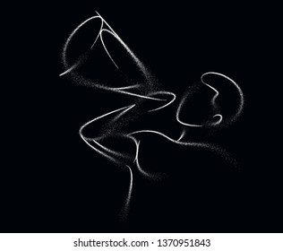 Man hand holding megaphone concept of business announcement, Particle art vector illustration.