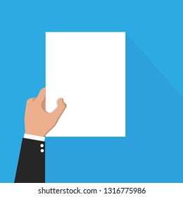 Man hand holding paper mockup empty in flat style