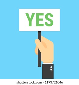 man hand holding placard with no sign, person say yes vote.