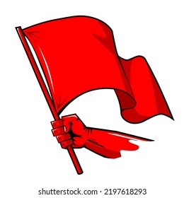 Man Hand Holding Red Flag Of Protest. Vector On Transparent Background