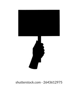Man hand holding sign silhouette vector flat illustration design.
