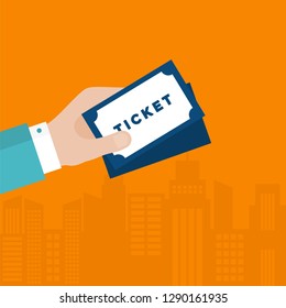 Man Hand Holding Ticket Banknotes. Money in Hand isolated. Vector Illustration, Flat Design Style. Giving Money. Spending Money