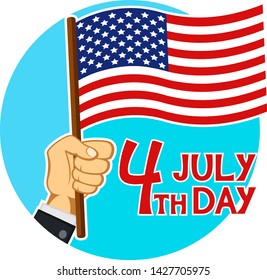 Man hand holding the us flag, the fourth day of July.