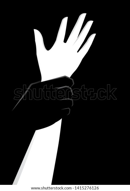 女性の手のベクターイラストを持つ男性の手 強姦を試みる 女性に対する暴力 セクハラのコンセプト のベクター画像素材 ロイヤリティフリー